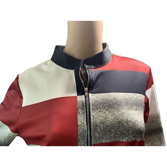 MOD Multicolored Geometric Long Sleeve High Neck Half Zip Classic Dress Size Med - Picture 2 of 14